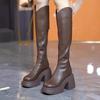 Thick-soled Thick-heeled Boots 2025 Autumn and Winter New High-heeled Cream Boots V-mouth But Knee Knight Boots Ins Tide