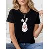 Plus Size Women Easter Cute Bunny Ghost Print Black Short Sleeve Casual Tee