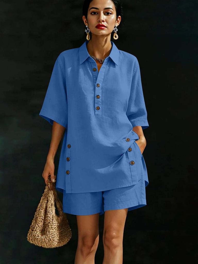 Women's Linen Two-Piece Set: Short-Sleeve Shirt & Loose Pants (2026)