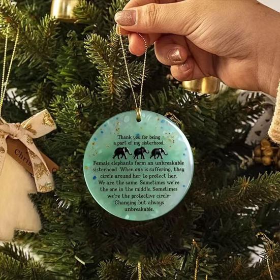 Round Elephant Sisterhood Sea Glass Ornament Handmade Acrylic Sea Glass Art Christmas Hanging Ornament