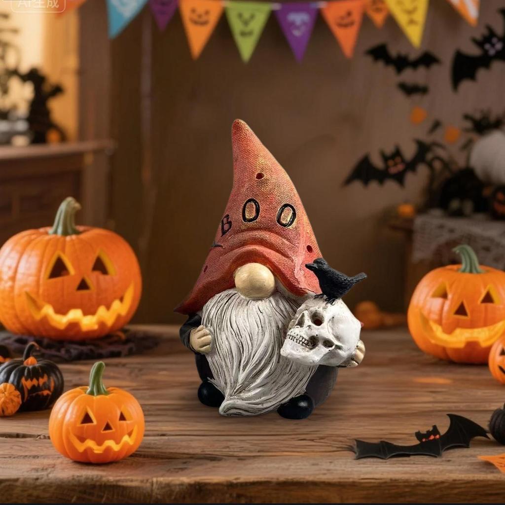 Halloweenské gnómové strašidelné gnómové stolní sošky pryskyřičná soška halloweenské figurky na terasu zahradu dvorek stolní římsa