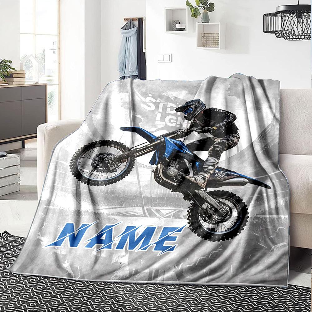 Dirt Bike Motocross Home Customize Your Name Blankets Comfortable Soft Lightweight Allseason Multipurpose Blanket For Picnics Sofas Offices Beds