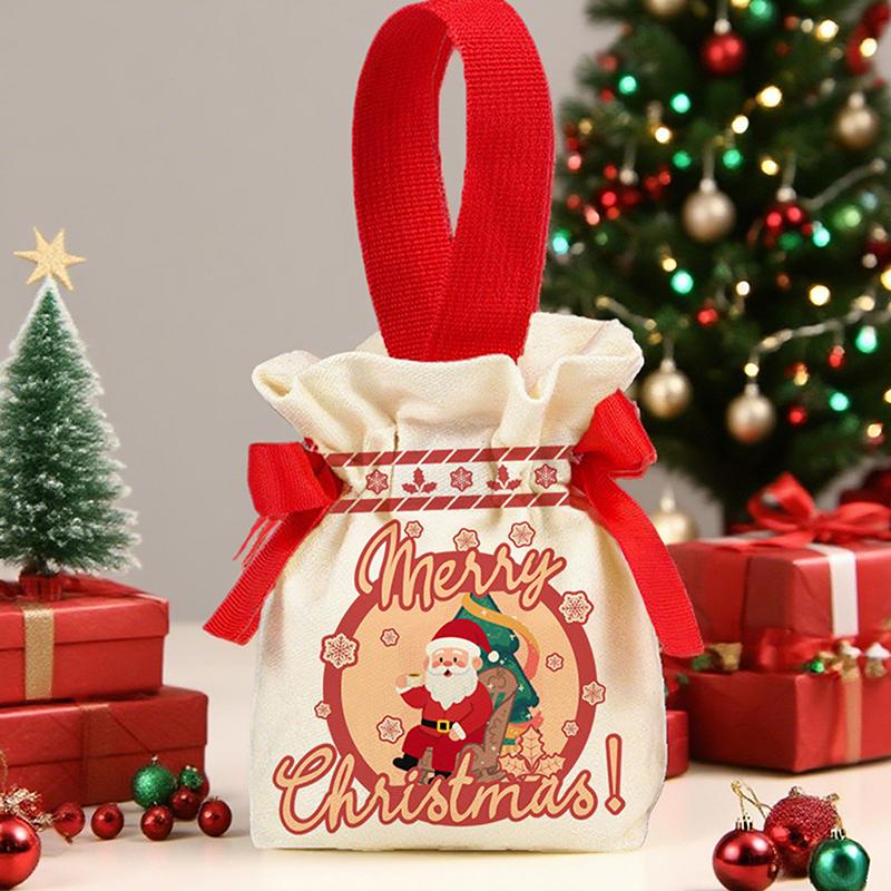 Christmas Canvas Drawstring Bag Christmas Candy Gift Packaging Bag Cartoon Handbag For Apple Diy  Year Xmas Home Party Supply