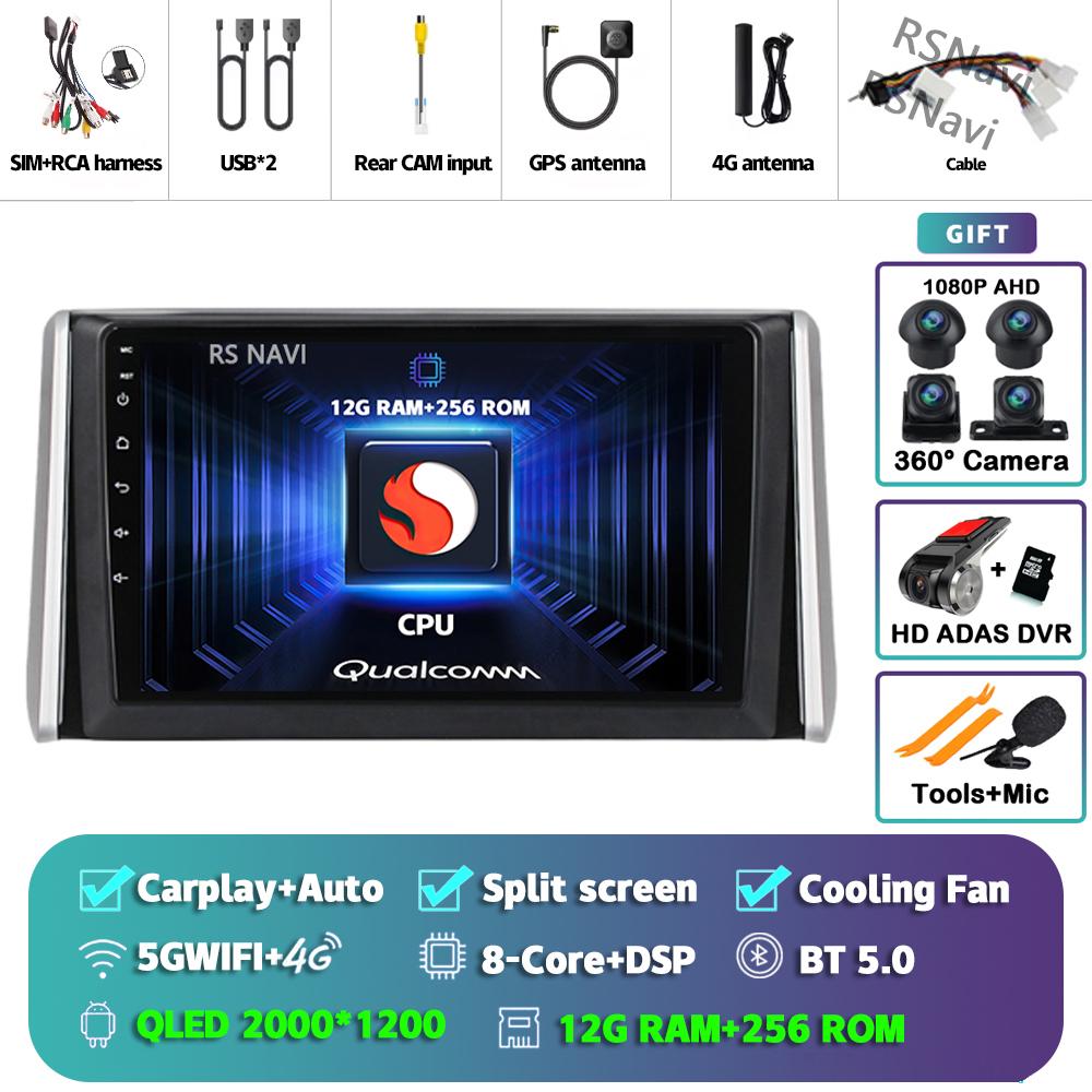 Android 14 Carplay Car Radio For Toyota RAV4 XA50 2018 - 2020 Multimedia Video Player Navigation GPS Stereo 2Din DVD 360 Camera