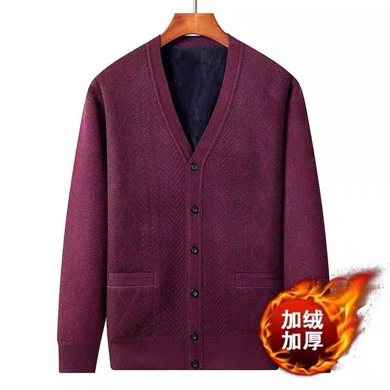 Spring Style Long-sleeved Knitted Cardigan Middle-aged Elderly Men New Velvet Casual Warm Inner Wear Sweater