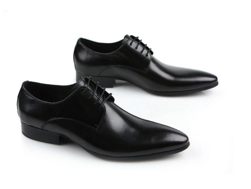 British Pointed Toe Men's Formal Leather Shoes - Cowhide Wedding Shoes
