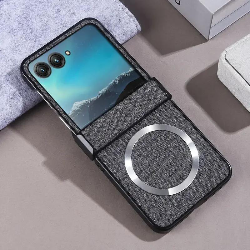 Luxury For Magsafe Magnetic Wireless Charge Hinge Case For Motorola Moto Razr 60 50 Ultra 25 Cloth Texture Hard Shockproof Cover