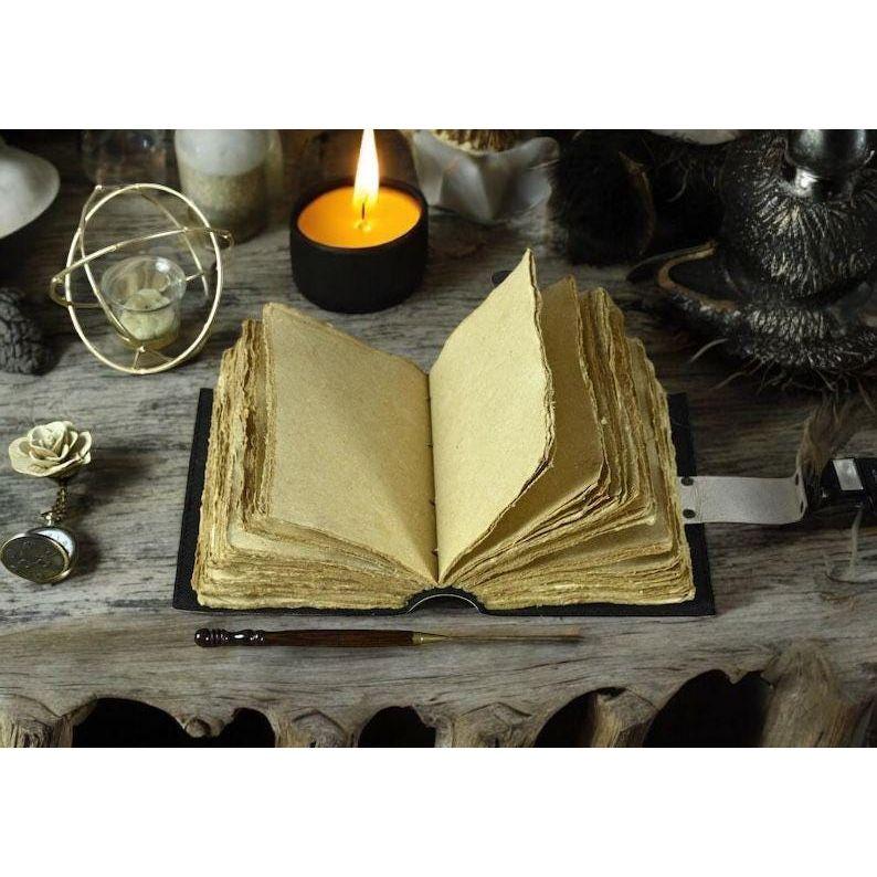 200  Page Large Grimoire Vintage Leather Journal, Tree of Life Fat Journal, Blank Spell Book of Shadows Celestial Gifts For Him Her