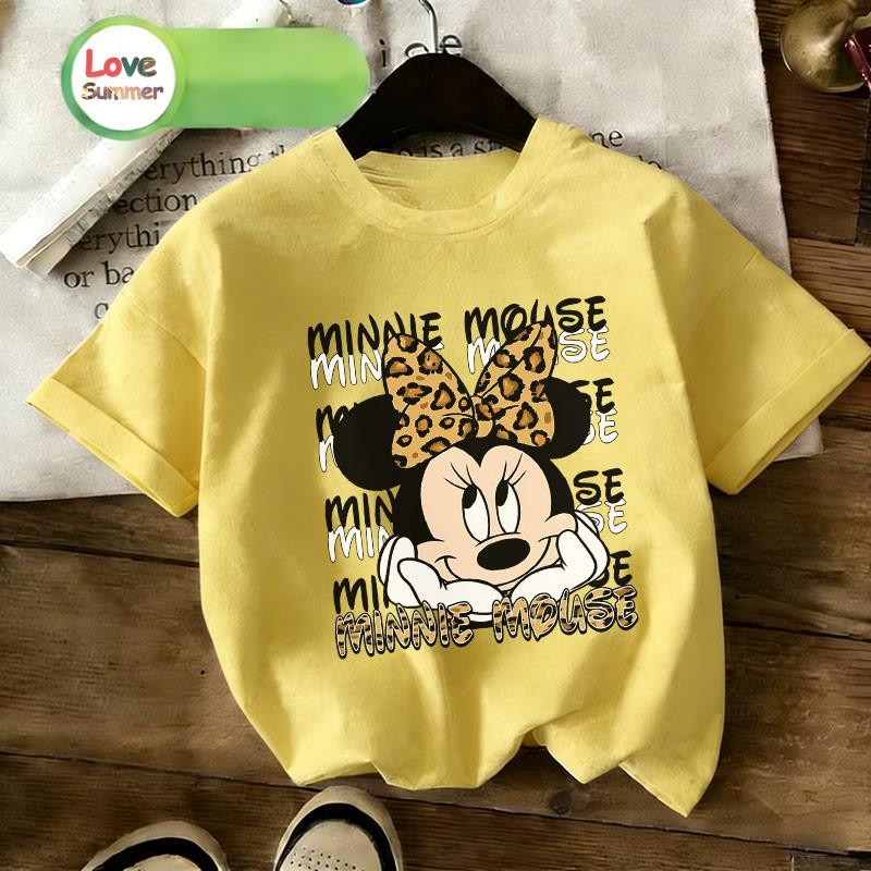 Minnie Print T-Shirt 4 To 14 Years Girls Short-Sleeved Minnie Mouse Back To School Casual Top Suitable for 2026 Summer Spring