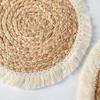 1PC Round straw placemat water hyacinth woven Western restaurant table mat with thickened insulated fringe edge coasters