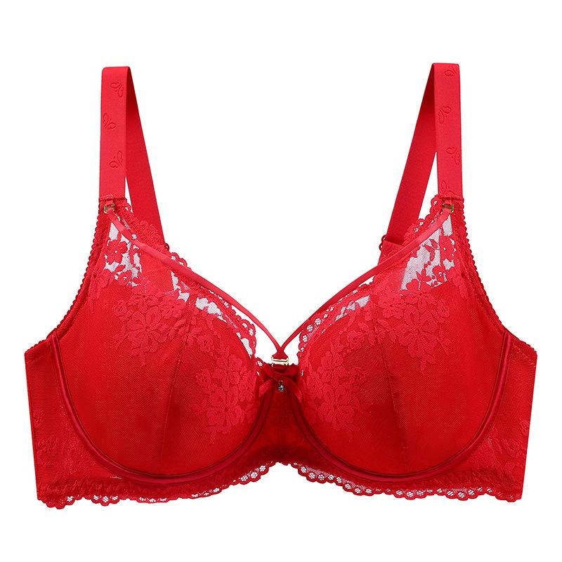 European and American Exquisite Lace Cross-strap Large Size Bra Breathable Side Breast U-shaped Beautiful Back Underwear