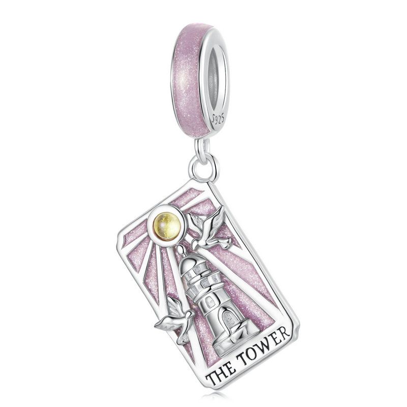 WOSTU 925 Silver Colorful Tarot Cards Charm Pendent Magic Star Moon Sun Lover Bead Fit DIY Bracelet Necklace Women Gift