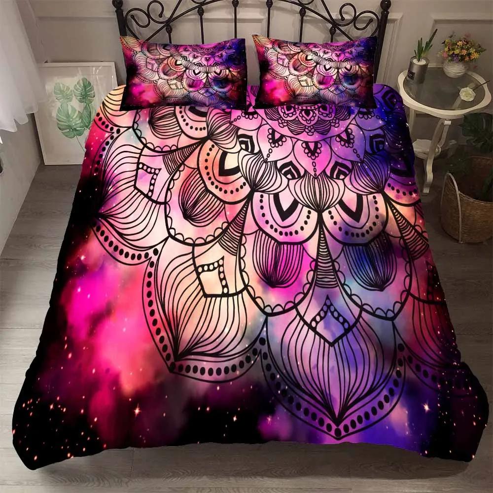 Bedclothes DropShip Galaxy Duvet Cover Luxury Jacquard Duvet Set With Pillowcases Mandala Galaxy Starry Sky Bedlinens Polyester