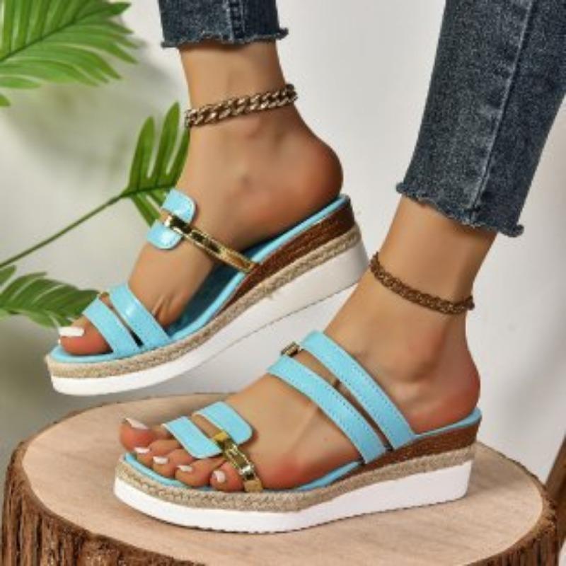 Cross-border large-size wedge sandals women's  summer new thick-soled muffin bottom one-word women's slippers manufacturers wholesale