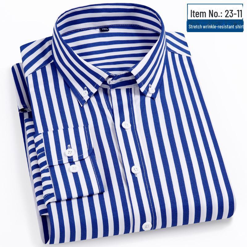 Men's 2025 Elastic Striped Long-Sleeve Slim Fit Korean Shirt - Business Casual, Non-Iron, Comfortable.