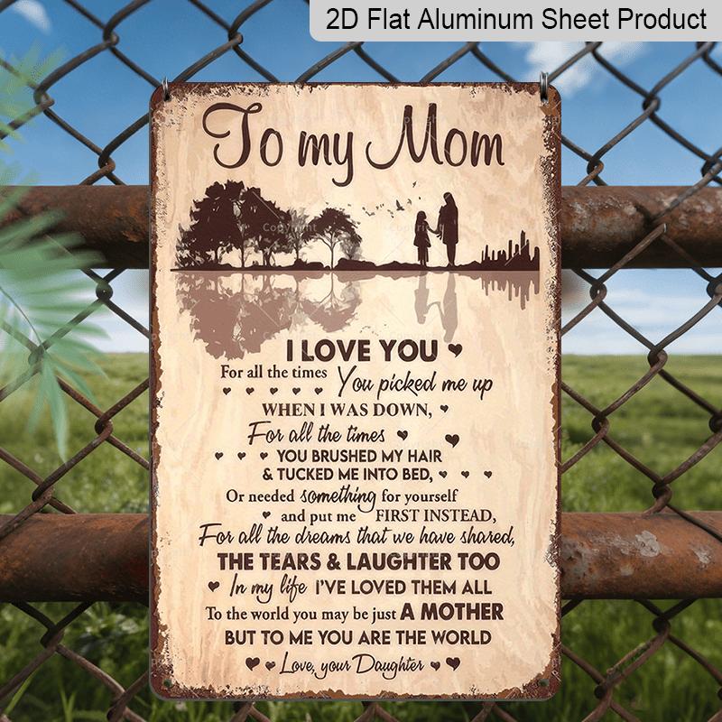 2D Flat, 1pc To My Mom Metal Wall Plaque - Parent-Child Silhouette Aluminium Sign with Heartfelt Message, Durable Wall-Mounted Decoration Suitable