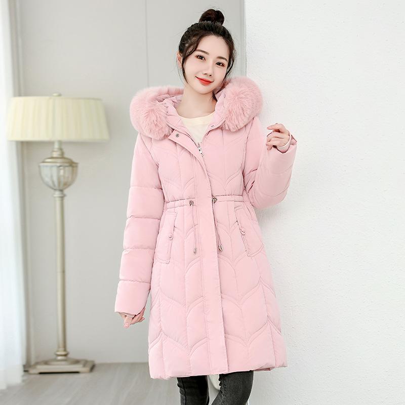 

Женское зимнее пуховое хлопковое пальто 2025 года средней длины, корейского кроя, с толстой хлопковой подкладкой, новый стиль, хлопковое пальто, большой меховой воротник, модное XXXL розовый