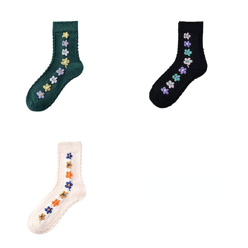 

3/5шт Весна Осень Японская Харадзюку Женщина Носки Хлопок с цветами Смешные Носки Женщины Корейский стиль Кавайи Девушки Calcetines Mujer 3pcs B