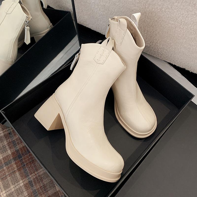 Martin Boots Women's Autumn and Winter New Retro Western Cowboy Boots Thick-soled British Thick High-heeled Short Boots