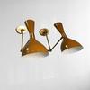 Mid-Century Italian Brass Wall Sconce Pair Brown Diabolo Lamps