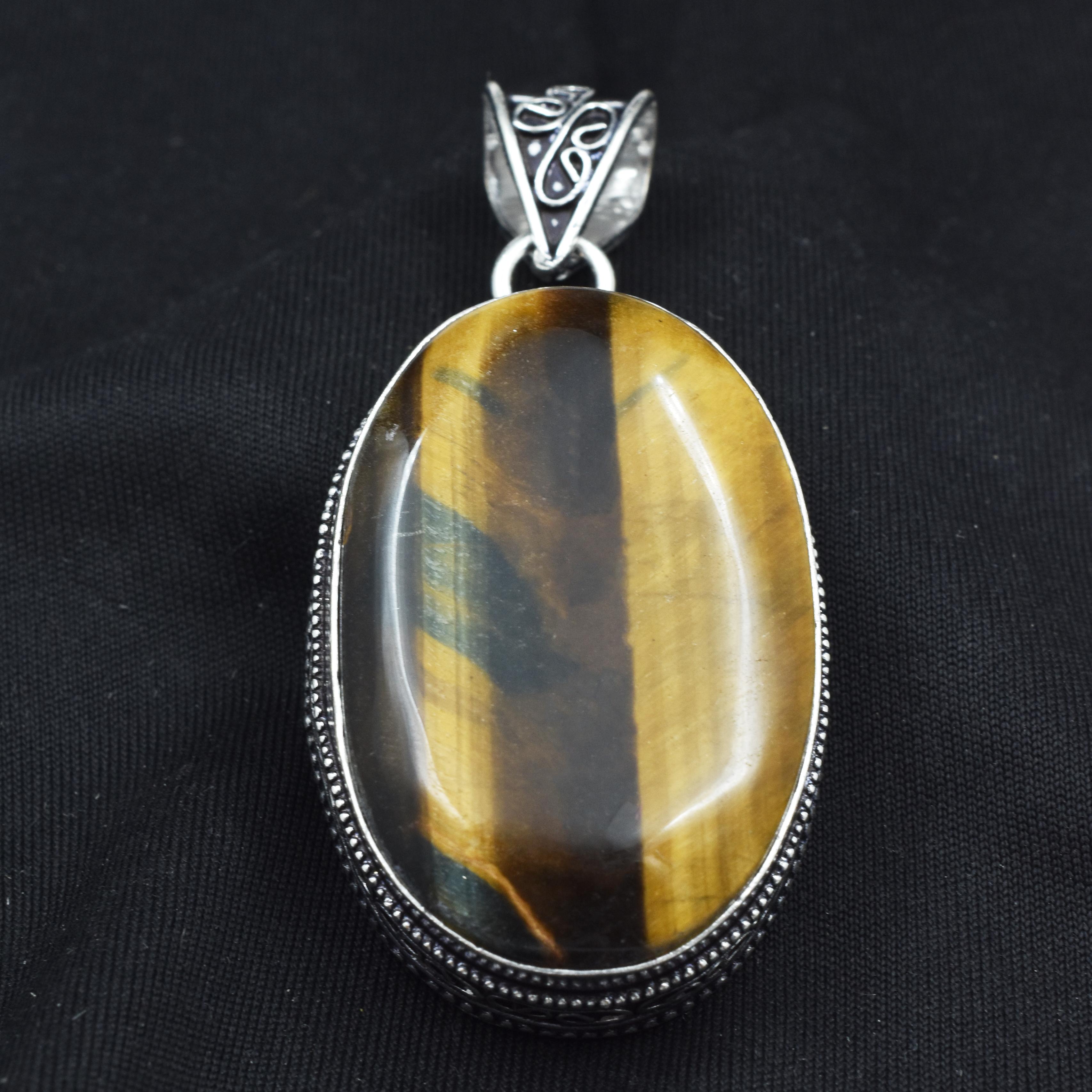 

118.50 Ct Natural Yellow Tiger Pendant Oval Cut Silver 925 Sterling CERTIFIED AR-1735