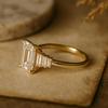 Emerald Cut Cubic Zirconia Engagement Ring with Baguette CZ Accents – Yellow Gold Plated 925 Sterling Silver Bridal Wedding Jewelry Gift for Her