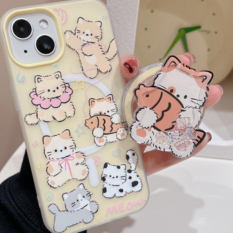 Korean Cute Quicksand Shake Kitten Magnetic Phone Holder  Stand Grip Tok GripTok  Support For iPhone 16 15 For Magsafe Accessori