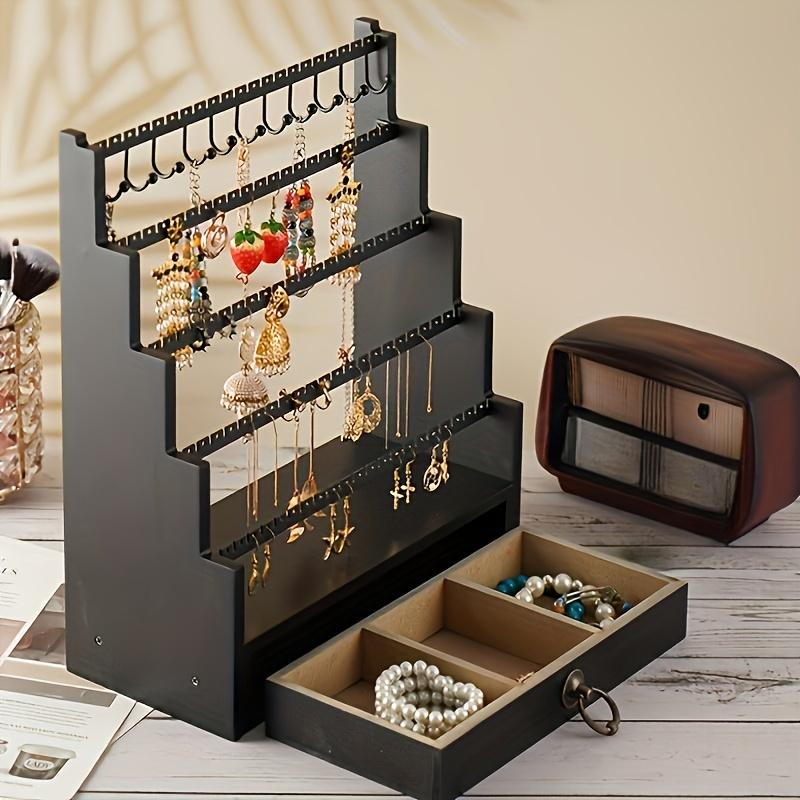 1pc Wooden 5 Tier Stepped Jewellery Stand, Jewellery Stand, Tabletop Earring Organiser Rings Bracelets Necklaces Jewellery Display Stand