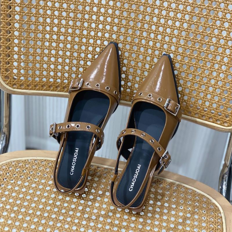 Internet-Berühmtheit Feenwind niedriger Absatz Einzelne Schuhe Damen 2025 Sommer neu spitz flach vielseitig sanfte Tasche Kopf Sandalen