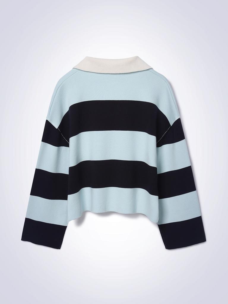 HAUS072C Striped Crop Sweater Sky