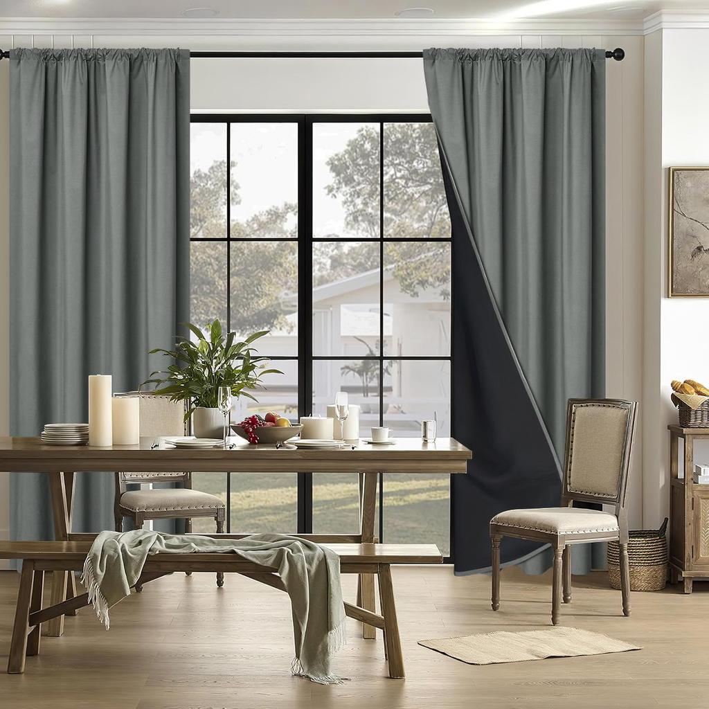 SHEIN Yafang Rod Pocket Blackout Curtains - Solid Color, Insulated, Sun Protection for Living Room & Balcony.