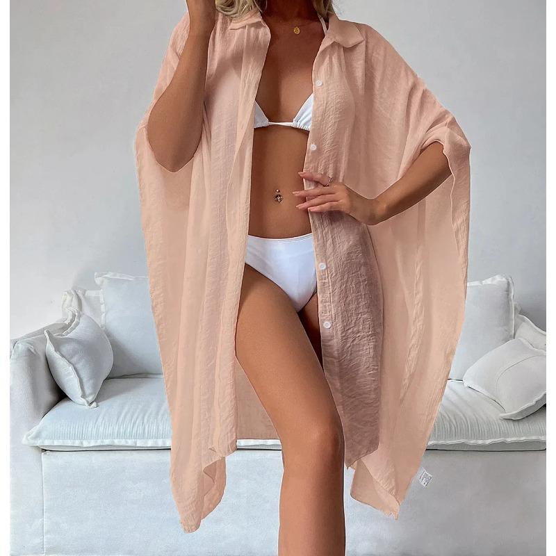 Letní volný kardigan ochrana proti slunci sarong žena bikini zakrytí plavky jednobarevné plážové oblečení zakrytí plavky dámské kimono šaty