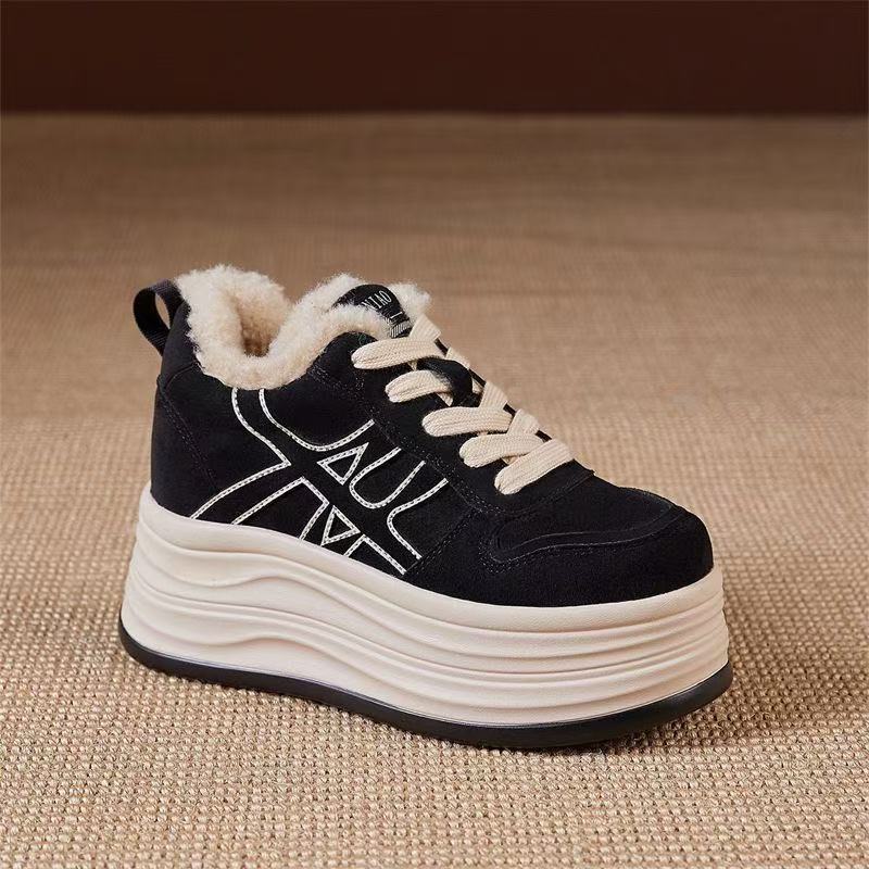 

Thick-soled invisible height increase cm autumn new lace-up casual sneakers 35【foot length 22.5cm】 чёрный