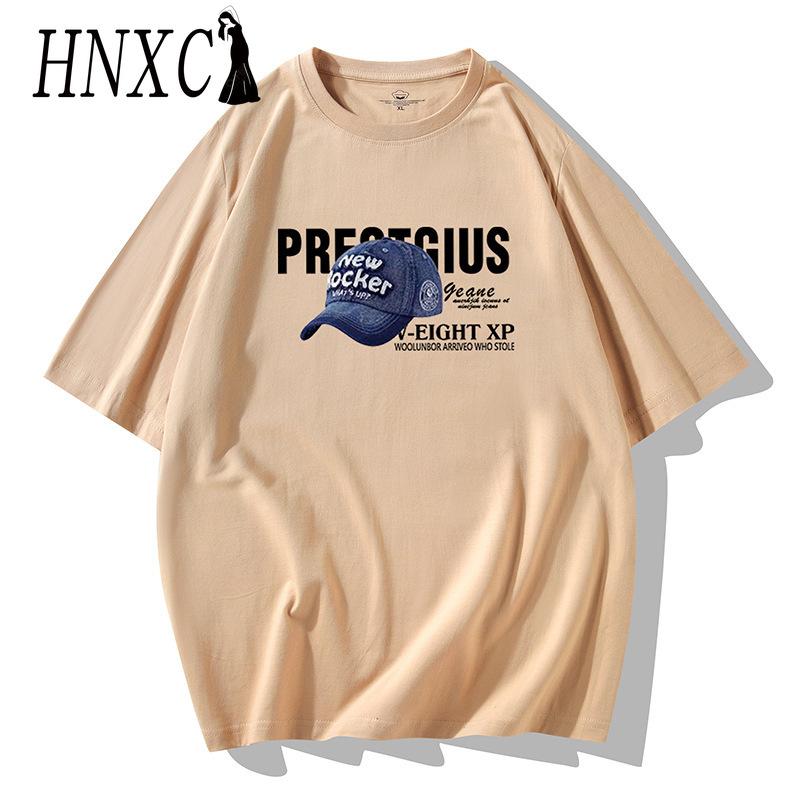 HNXC Cotton Short Sleeve T-shirt Men's Fashion Loose Half Sleeve Shirt Printed Compassionate Shirt