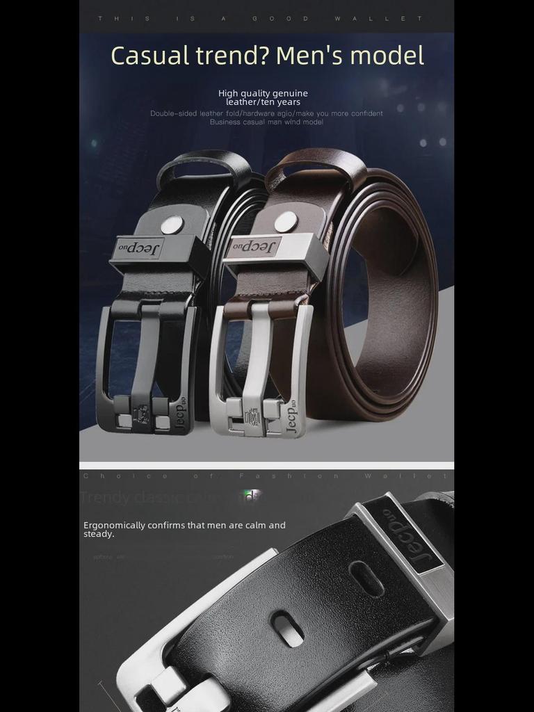 Jeepuo Men's Genuine Leather Pin Buckle Casual Belt, Korean Style