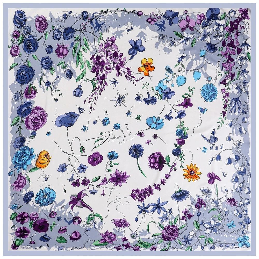 Elegant 130*130CM Luxury Brand Big Size Animal Print Scarf Women Square Twill Silk Scarf Flower And Horse Scarf Shawl