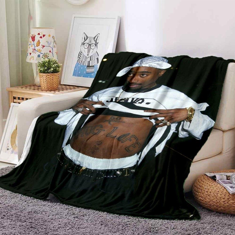 1pc 2PacHip Hop Blanket Soft Lightweight All Season Multi Purpose Throw for Sofa, Bed, Office & Picnics, French Style with Iconic Album Art & Quotes