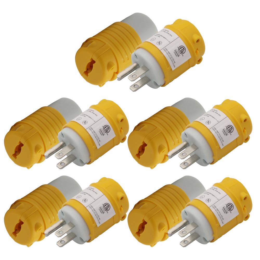 5 Set Straight Blade Electrical Plug and Connector Kit 15 Amp 125V 5-15P 5-15R