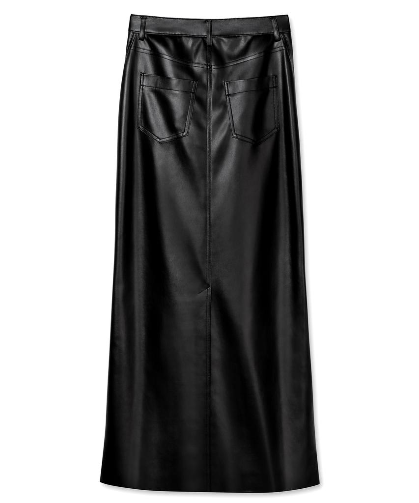 Bikwaieos Faux Leather Slit Maxi Skirts_Black