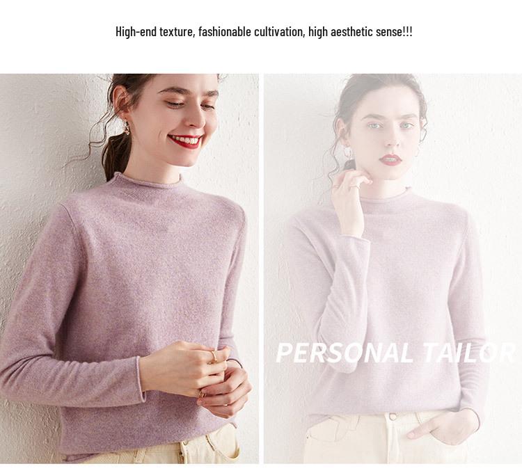 Women's Loose Fit Cashmere Half-High Collar Sweater - Versatile Warm Knit Top for Autumn and Winter