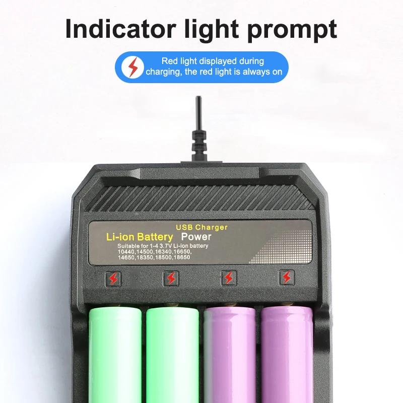 4 Slots Battery Charger 18650 Portable Charger for 3.7V Li-ion Rechargeable Batteries 18650/18490/16340/14500/10440 USB Charger