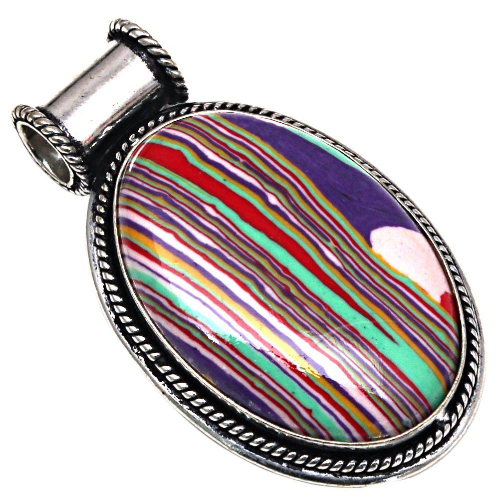 

Подвеска Радужный Калсилика Драгоценный Камень Серебряное Украшение Ручной Работы 1.75