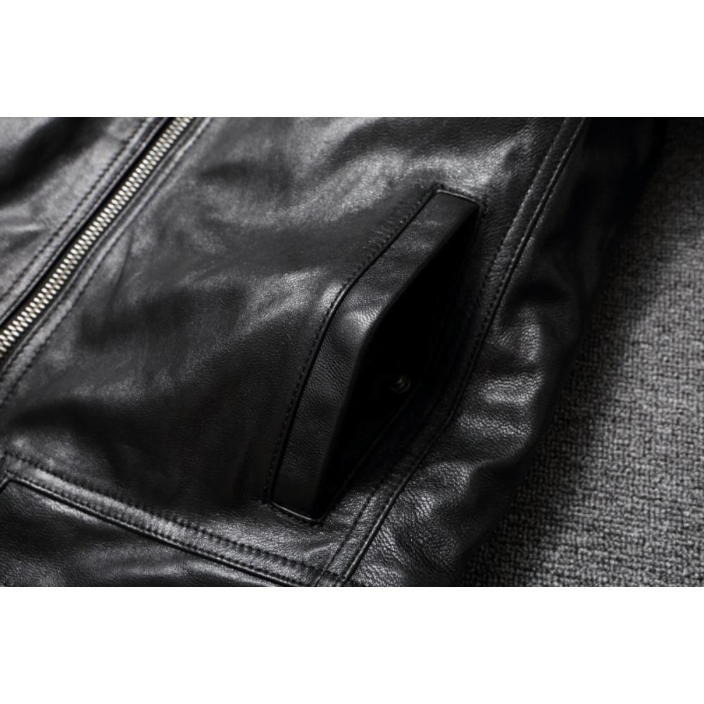 Chinese Size Men Leather Jacket Uncoated Goatskin Leather Soft Slim Spring Autumn