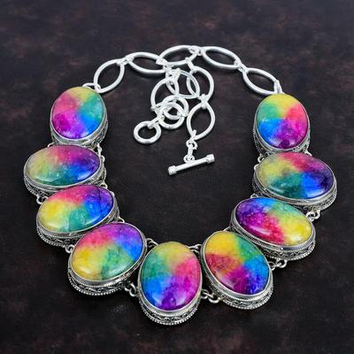 Rainbow Solar Quartz Druzy Necklace 925 Sterling Silver Necklace Adjustable Chain Necklace Handmade Vintage Jewelry Dainty Gemstone Necklace