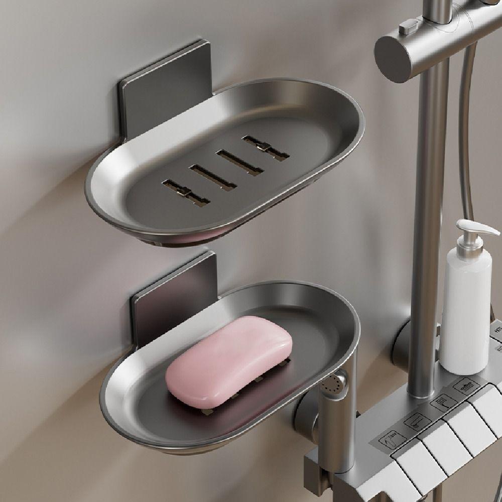 2Pcs Punch-Free Soap Drain Box Aluminum Soap Dish Holder Soap Storage Tray Bathroom Accessories