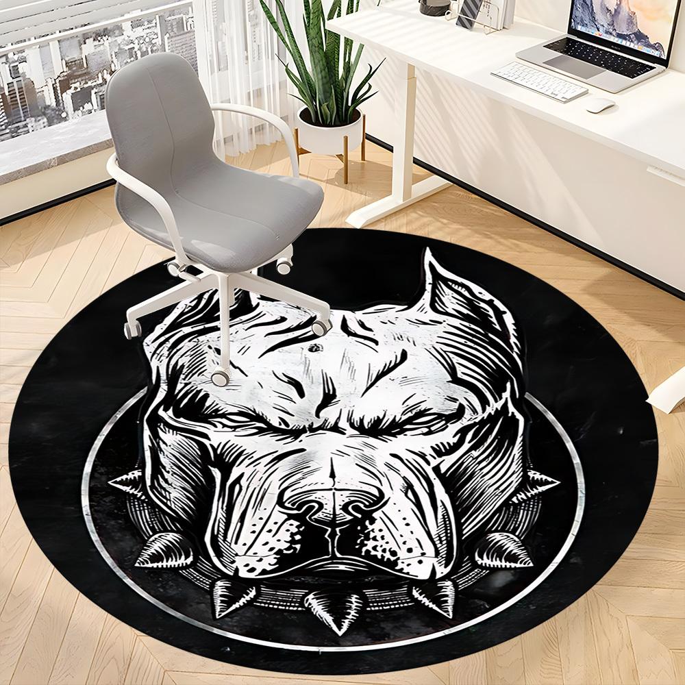 1pc Pitbull Emblem Office Round Area Rug, Under Office Chairs Bedroom Living Room Home Decor, Room Deco