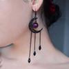 Purple Gem Moon Black Dangle Earrings