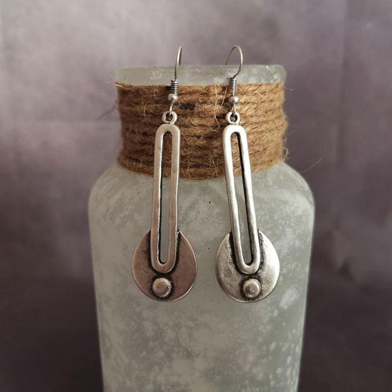 2023 New Women's Ethnic Personality Vintage Geometry Long Hook Triangle Metal Spiral Earrings Women's Accessories