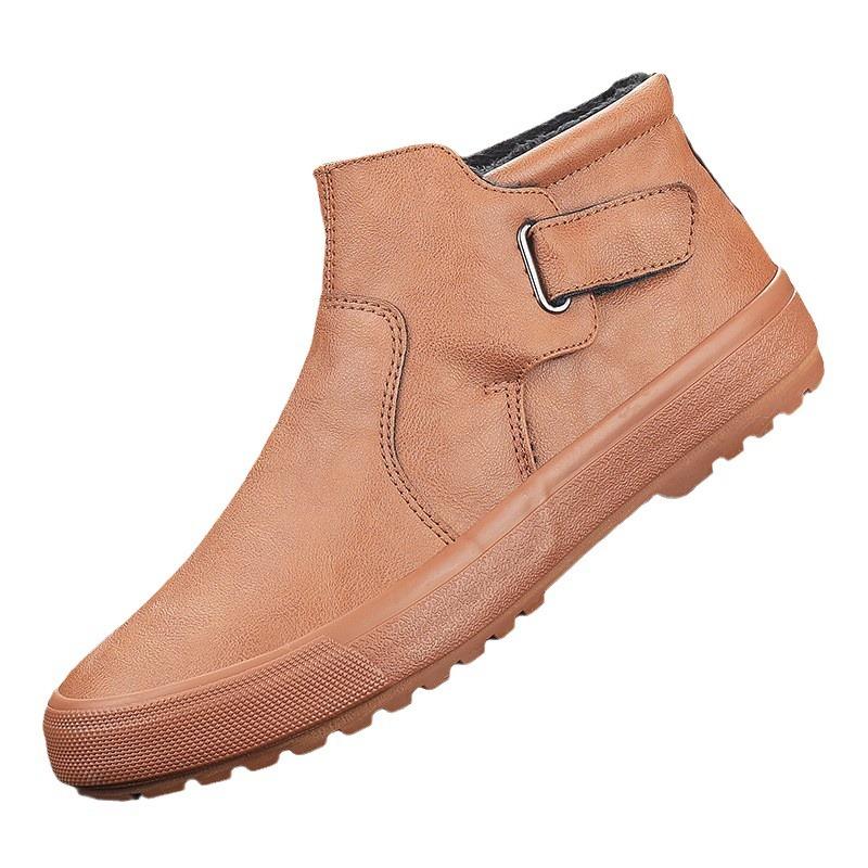 Men'S Shoes High-Top One-Pedal Leather Shoes Martin Boots Velvet Thermal Cotton Shoes Men'S Snow Boots Trendy Shoes