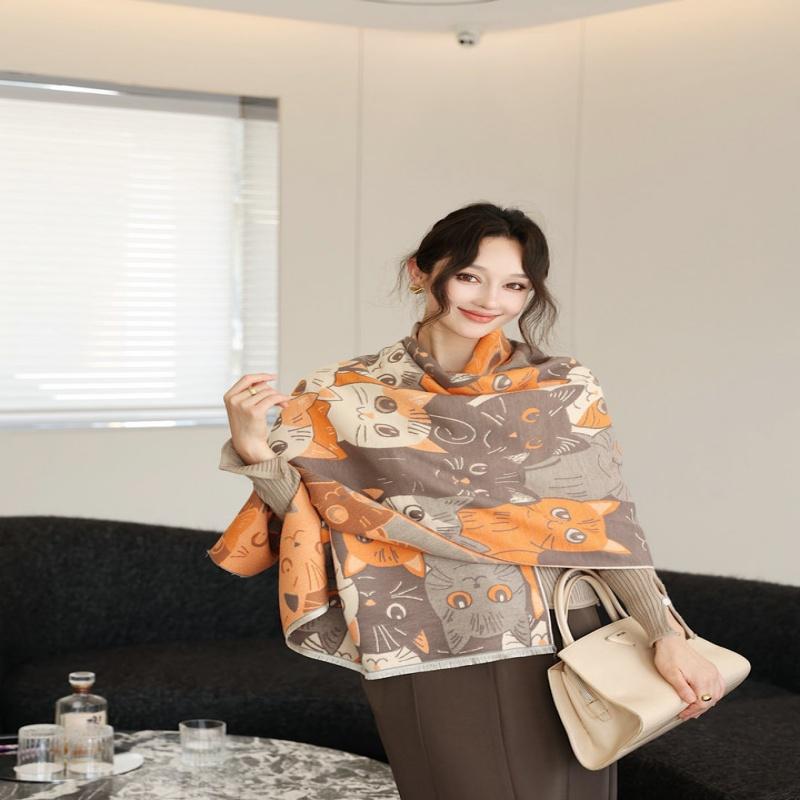 Cute Big-Eyed Cat Winter Scarf Cashmere Women Pashmina Design Wrap Female Thick Blanket Soft Bufanda Warmth Shawl Kerchief
